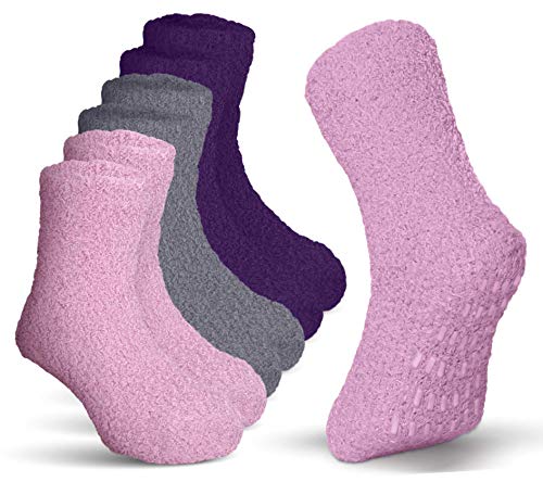 Kids Fuzzy Slipper Socks - Non Skid & Non Slip Crew Grip Socks