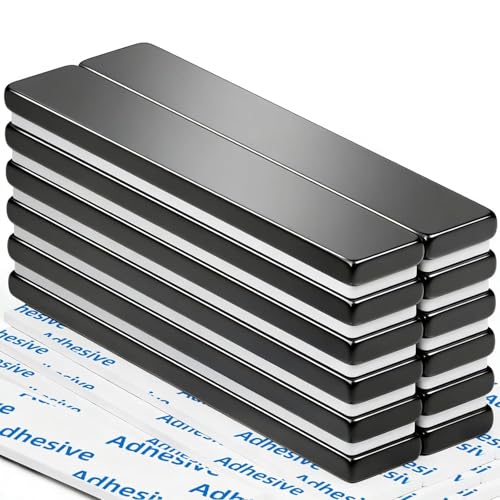 Image of Grtard 12 Pack Neodymium Magnets, Strong Magnets, 60 x 10 x 3 mm Rare Earth Magnet, Extremely Powerful Magnetic Bar, Fridge Magnetic Strips with Double-sided Adhesive for Multi-Use (12 Pack Black)