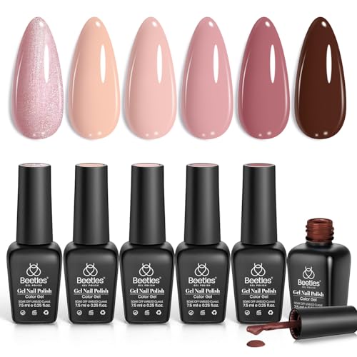 Image of beetles Nude Gel Polish - Nude Symphony 6 Colors Polish Set, Neutral Pink Brown Glitter Skintone Gel Nail Colors, Soak off Uv Led Lamp Needed Nail Art Design Home Diy Gifts For Women