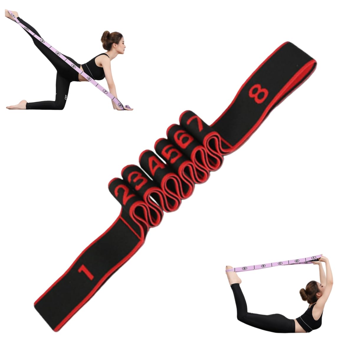 Fitness Resistance Band for Stretching and Yoga - Numbered Resistance Band for Glute Training, 8-Section Elastic Training Bands for Yoga (Black Red, 8 Grids) — image 1