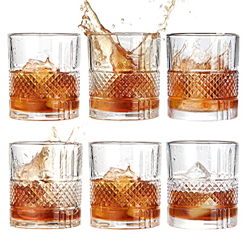 Whiskey Glasses Premium 11 0z Old fashioned Whiskey Glasses Set of 6 Bar whiskey Glasses Perfect Choice Glasses for Whiskey Bourbon Gifts for Men Scotch Lovers. (6)