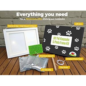 Ultimate Dog or Cat Pet Pawprint Keepsake Kit & Picture Frame – Premium Wooden Photo Frame, Clay Mold for Paw Print & Bonus Stencil. Makes a Personalized Gift for Pet Lovers and Memorials (White)