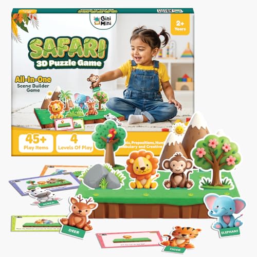 Image of GiniMini Safari 3D Puzzle Game for Toddlers 2+ | Montessori Educational Scene Builder with Animals | 45+ Pieces | Screen-Free Learning Toy for Preschool Kids