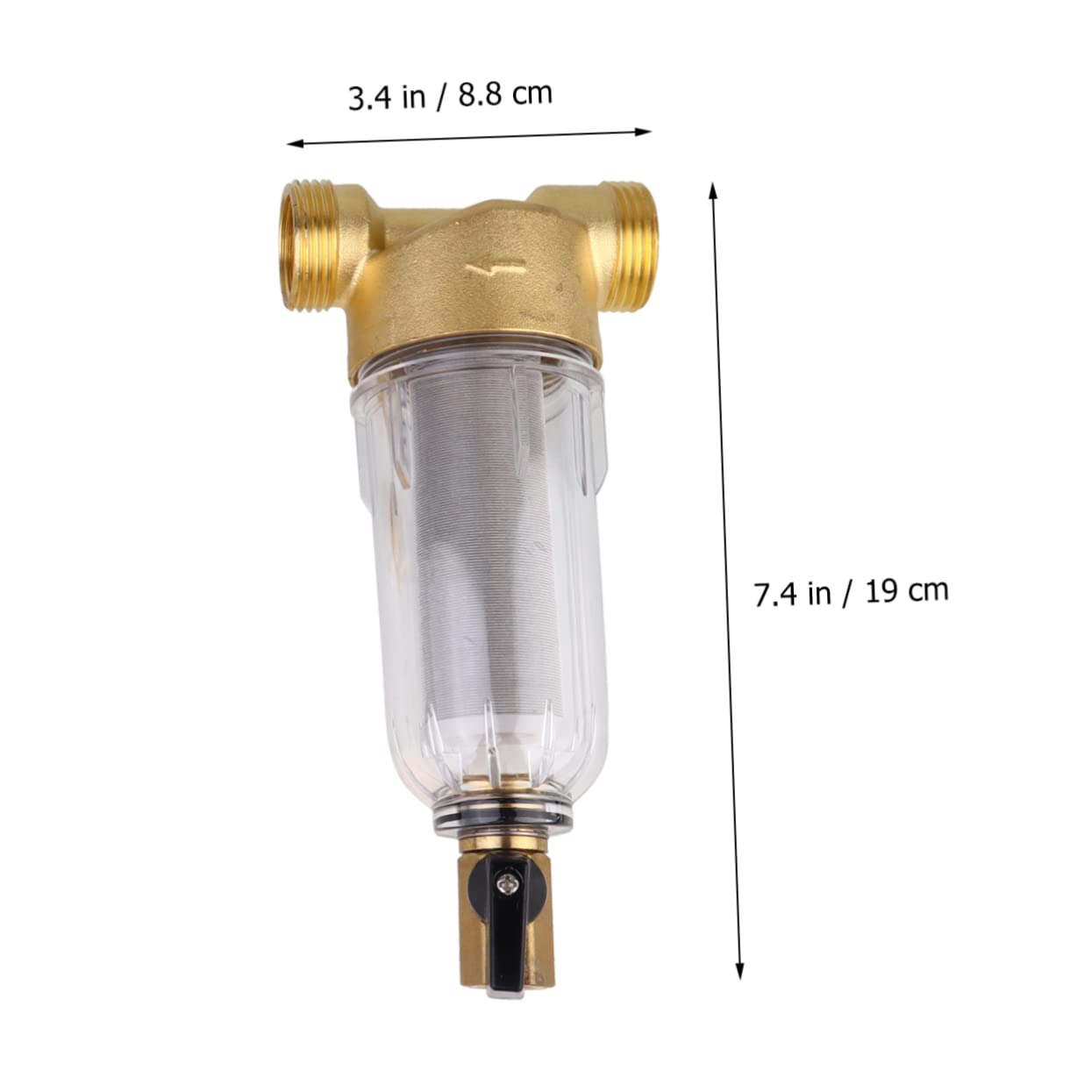 Goldener Wasserhahn Frontfilter mit Rückspülfunktion 1 Zoll bis 1/2 Zoll
