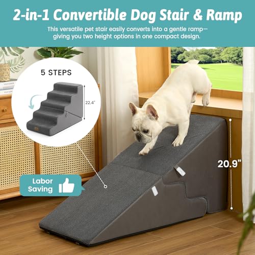 Image of COZY KISS Dog Stairs for Small Dogs, 5-Step 2-in-1 Dog Steps,22.4 inch H