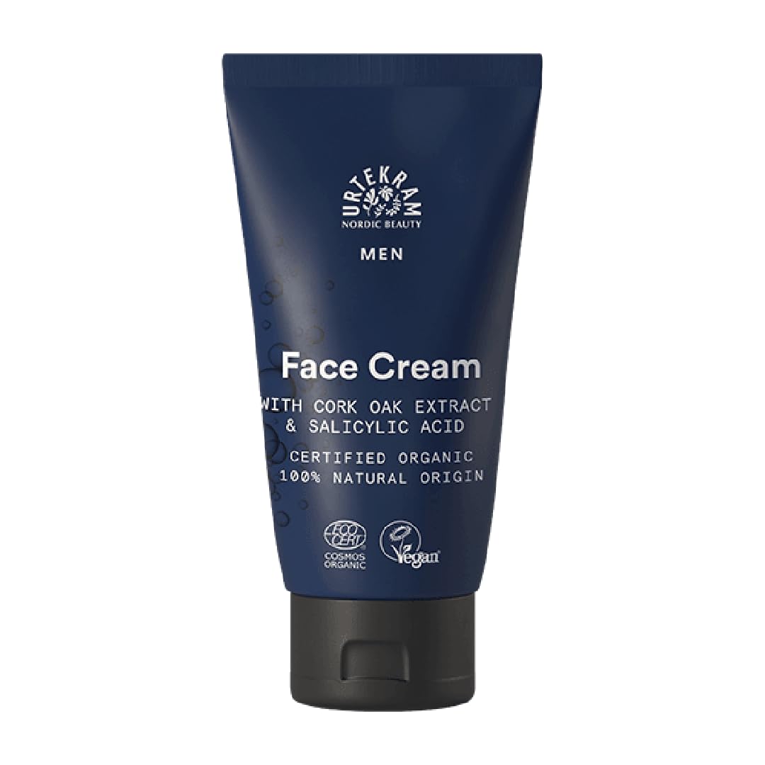 Urtekram - Men's Face Cream - With Cork Oak Extract - Long Lasting Hydration - Suitable For Sensitive Skin & Helps Against Post Shave Irritation - 75Ml, Vegan,