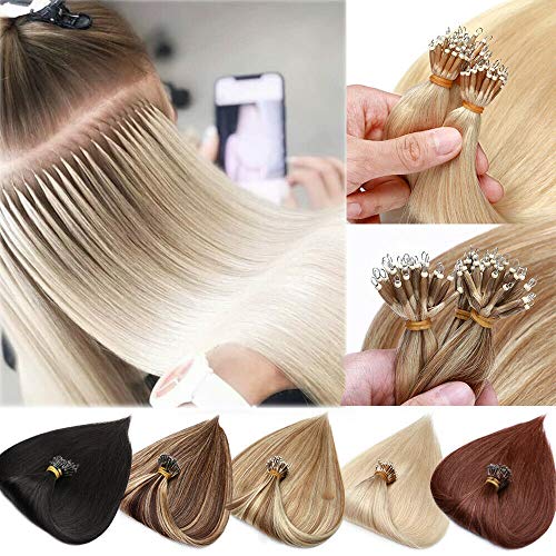 Nano Ring Hair Extensions Human Hair Nano Beads Pre Bonded Hairpieces Nano Tip Cold Fushion Tipped Remy Hair for Highlight Highlighted Women 50 Individual Strands 50g 18 Inch #1B Off Black
