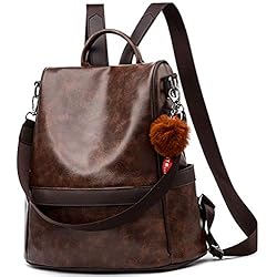 Colchas Para Adolescentes Mujeres ECOTISH Anti-robo Mujer Mochila de Cuero de pu mochila de Bolsa de mano Mochilas Casual Bolsa de viaje Messenger Bag Backpack (café)
