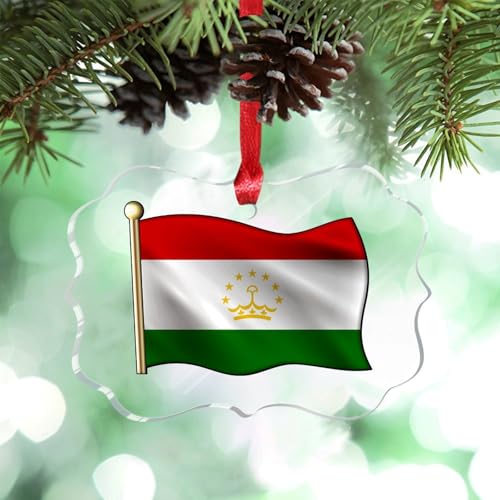 Guangpat Bannière du Tadjikistan - Décoration de Noël 2024 - Drapeau national du Tadjikistan - Décorations de Noël pour arbre de Noël - En acrylique - Souvenir de ville - Cadeau fantaisie pour
