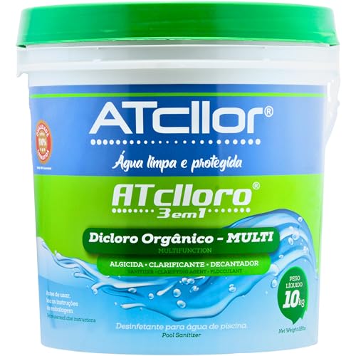 AtCllor, Cloro multifuncional 3 em 1, Orgânico, Concentrado e estabilizado para piscina, Clarifica,