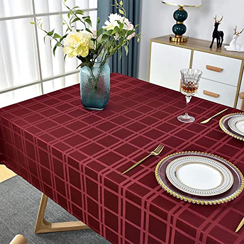 Nappe rectangulaire anti-tache en polyester rouge pour petite table - 5