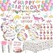 HOAKWA Dinosaur Birthday Decorations Girls, Pink Dinosaur Party Supplies for Birthday Baby Shower, Plate, Cup, Napkin, Cutlery, Tablecloth, Swirl, Banner, Cake Topper, Dino Backdrop, Balloon, Serve 24