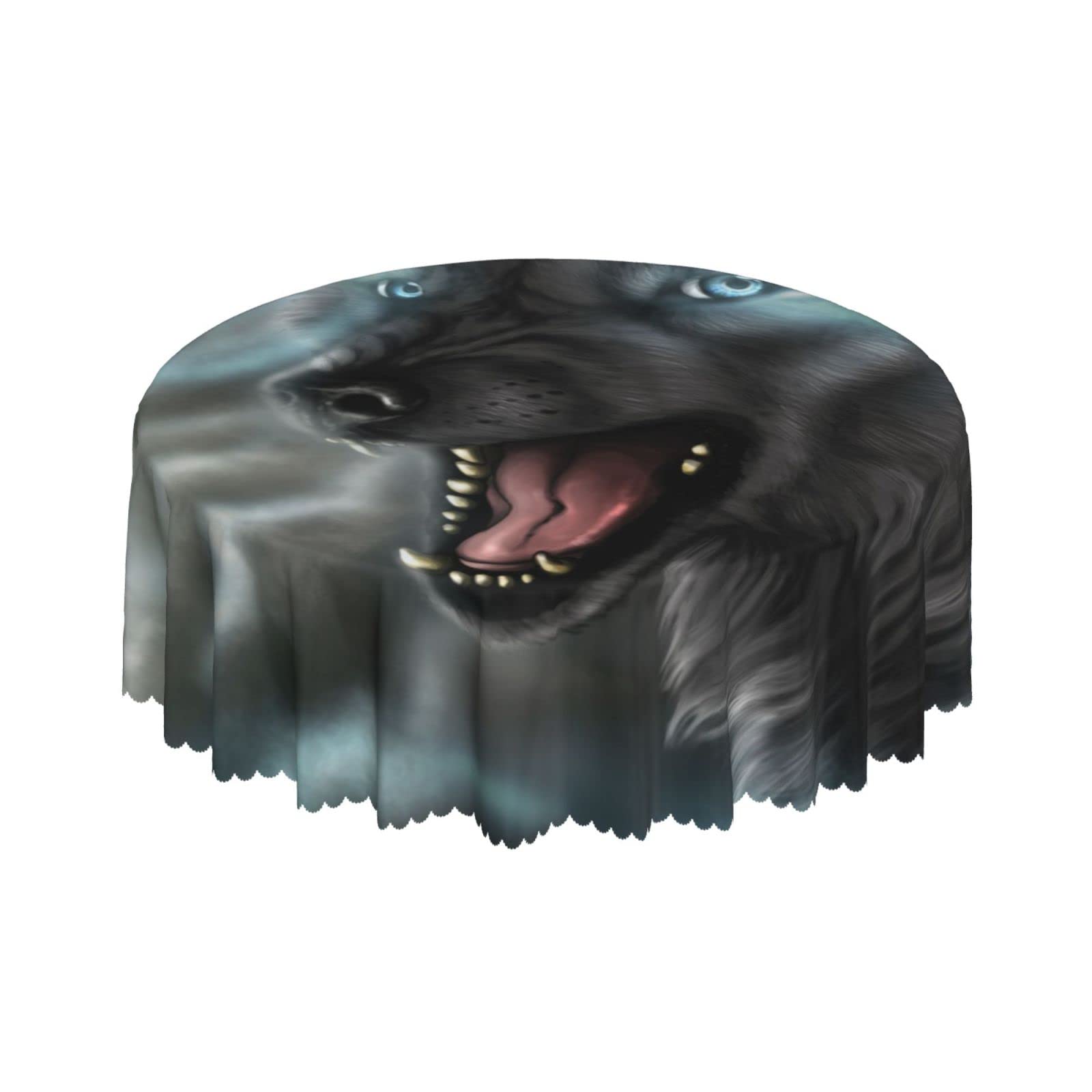 Lsjuee Abstract Wolf Moon Round Tablecloth 60 Inch Printed Washable Tablecloth for Dining Party Holiday Fall Home Decorative