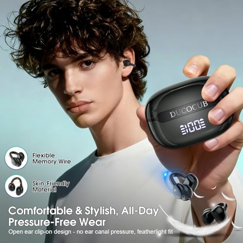 Image of Open Ear Earbuds Wireless Clip on Headphones Bluetooth 5.4 Ear Buds with DNN Noise Cancelling, 48H Playtime, Low Latency, Fashion Design, Secure Fit, Clear Sound for Music & Calls