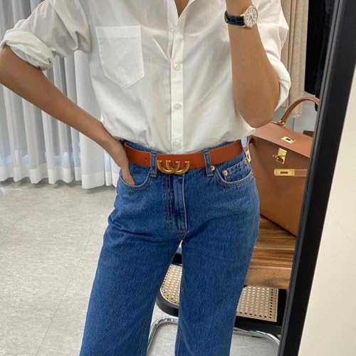 Image of Aurolran Women's Fashion Classic Metal Buckle Leather Belt with Jeans Dress