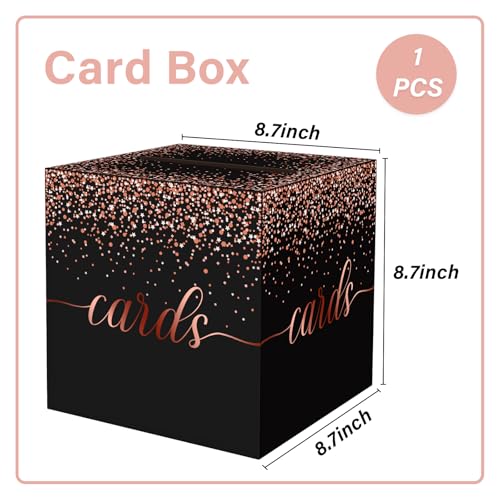 Image of 1 Pack Black and Rose Gold Card Box for Party, 8.7 inch Black Gift Card Box Money Box for Birthday, Wedding, Baby Shower, Retirement, Anniversary, Bridal Shower, Raffle Ticket