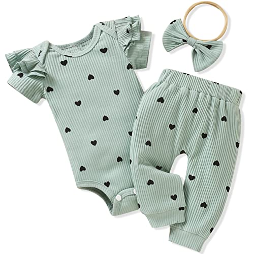 Image of Aalizzwell Baby Girls Ribbed Short Sleeve Spring Summer Outfit