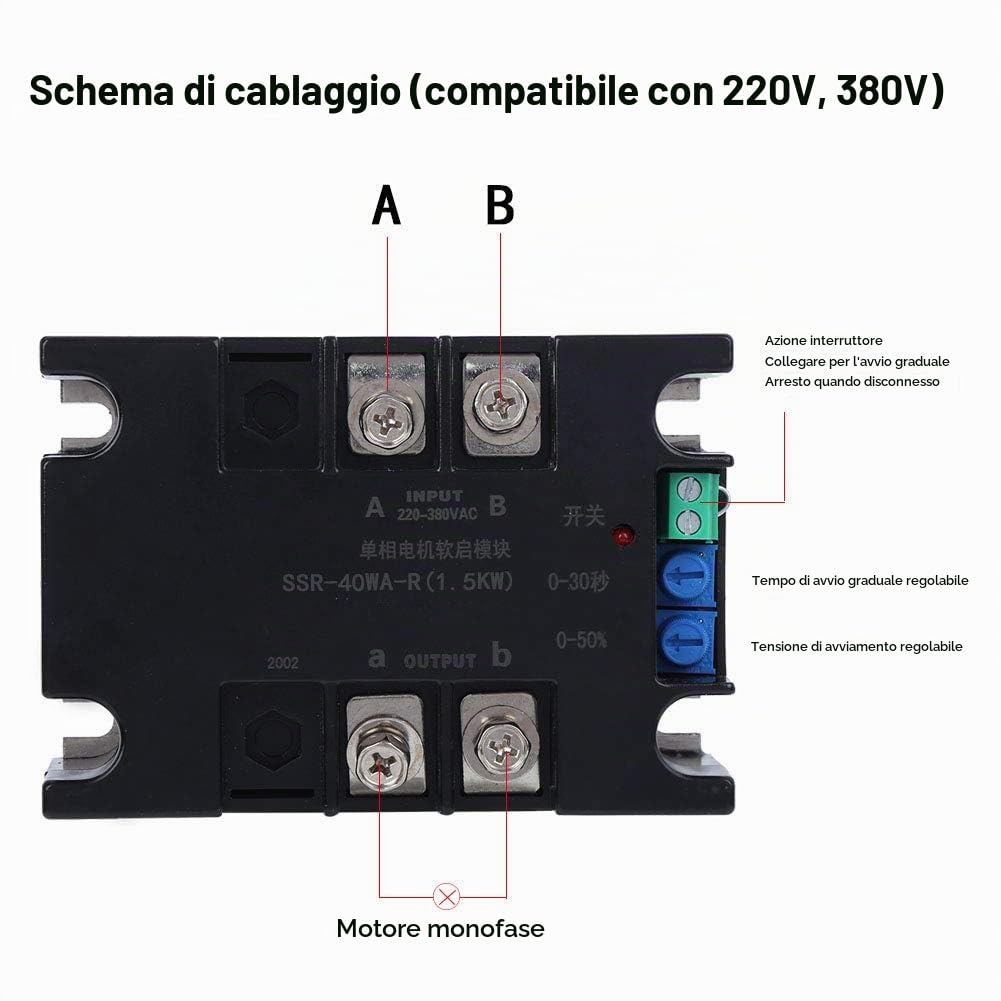 SSR 40WA R1 Scheda di avviamento motore 1, 5 kW con motore di controllo della commutazione inferiore in alluminio Modulo di controllo soft start per motore monofase(Module)