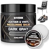 WYCOON Leder Reparatur Set Dunkelgrau mit Lederfett - Professionelle Lederfarbe & Flüssigleder für Sofas, Autositze, Schuhe, Vinylmöbel – Repariert Verblasste & Zerkratzte Oberflächen
