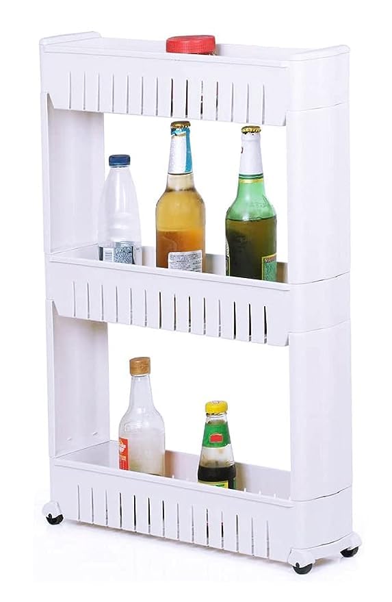 SR 3 Layer Multipurpose Plastic Storage Organizer Slim Rack Shelf with Wheels | Slim Slide Out Kitchen Trolley Rack Holder Storage Organizer for Kitchen, Bathroom (Multi Color)