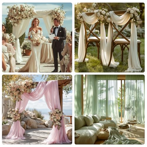 Wedding Arch Draping Fabric, White Sheer Backdrop with Floral Decor, Indoor Ceremony Party Ceiling Decoration (Sage Green-3PCS) by KEPYDRMTF - Used condition - Image 5