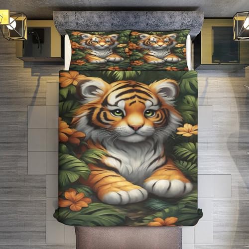 Housse de couette tigre 3D en microfibre premium douce King 220x240cm - 3