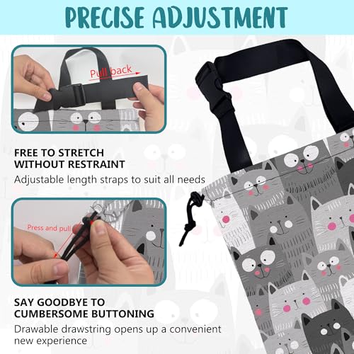 Image of Car Garbage Bag Cute Grey Cats Drawstring Car Trash Bag Hanging for Back Seat with Adjustable Buckle Canvas Vehicle Trash Can Easy-to-Install