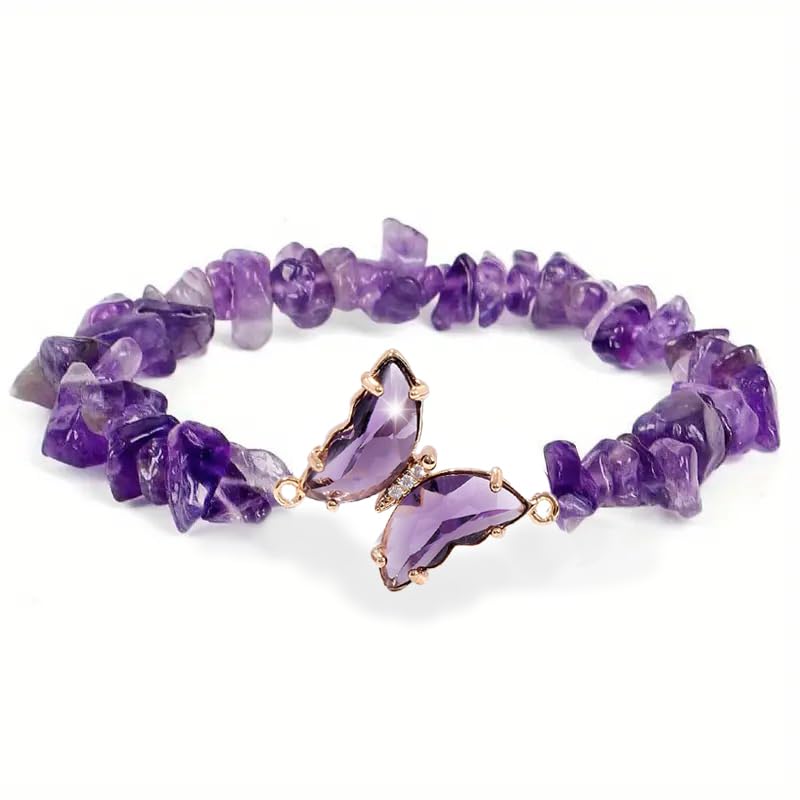 Image of COLORFUL BLING 2Pcs Natural Irregular Chip Stones Butterfly Bracelet Set Gemstone Healing Chakra Crystal Bracelet Reiki Yoga Bead Stretch Bracelet Jewelry Mediation Gifts