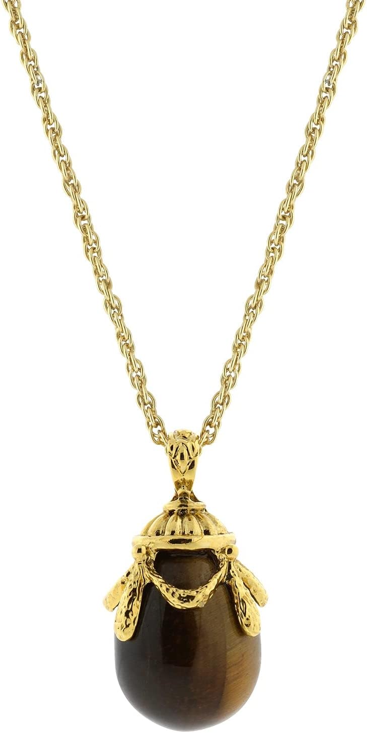 1928 Jewelry Women's 30-Inch Semi-Precious Carnelian Gemstone Egg Pendant Necklace, Genuine Natural Stone in Antique Gold-Tone, Unique Vintage-Inspired Design, Perfect Fashion Accessory and Gift