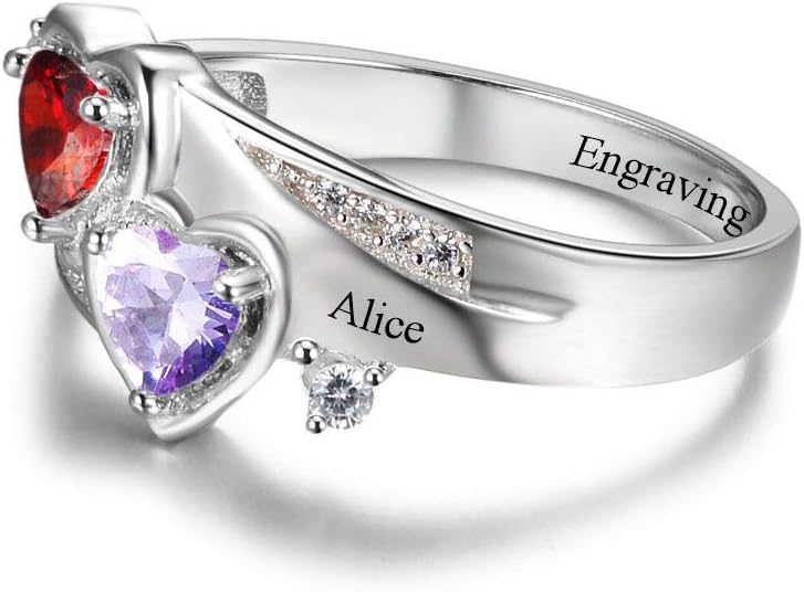 GLAMCARAT Sterling Silver Personalized mothers ring with 2 birthstones family jewelry gift for her promise ring customized name engraved ring