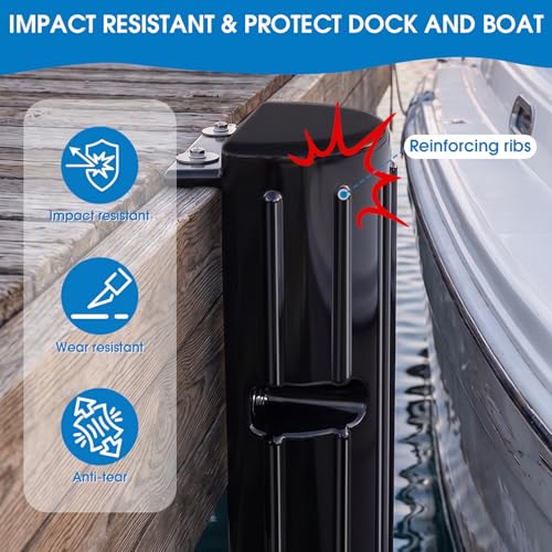 Image of Dock Bumper Fender,Boat Dock Bumpers for Edge or Side,Marine Fender Guard,Vertical Protection,Durable Construction,Includes Mounting Hardware,2 Pack-Black