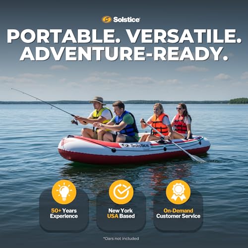 Solstice Voyager 4-Person Inflatable Fishing Boat with Dual Swivel Oar Locks and Rod -Holder, Motor Compatible 9' x 5' - Image 7