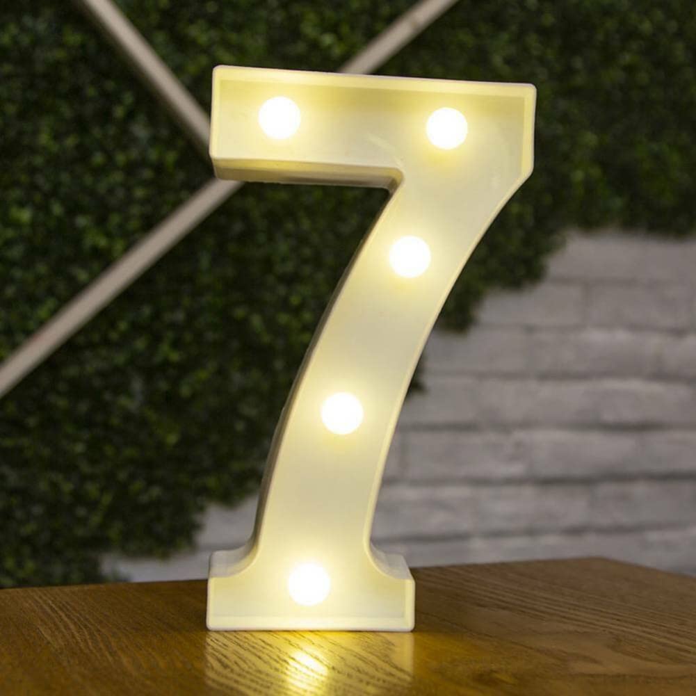 anso Alphabet LED Letters Light Up Numbers White Plastic Letters Standing Decor A to Z 0~9 (Number 7)