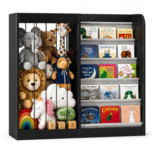 Image of NACHES 5-Tier Kids Bookshelf Toy Storage Net Holder Sling Black