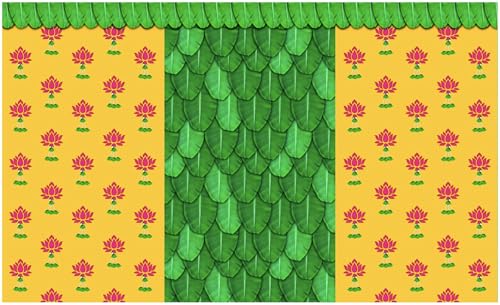 Image of Banana Leaf Decorative Backdrop Cloth for Wedding, Mehndi and Festivals. It's Perfect for Wedding, Party, Newborn Celebration, Haldi, Mehndi and All Other Festive Occasion.(8*5) ft (Design 17)