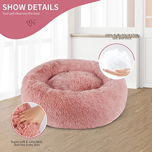 BVAGSS Hundebett Rund Katzenbett Flauschig Donut Kuscheliges Hundekissen Waschbar Ultra Weicher Plüsch Haustierbett für Kleine, Mittelgroße und Große Hunde, Katzen XH034 (Diameter:40 cm, Bean Paste)