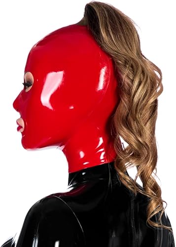 Miniatura 5 de Yilen Máscara de látex con capucha de goma, máscara de cara completa con ojos abiertos con una cola de caballo con agujeros, máscara de látex