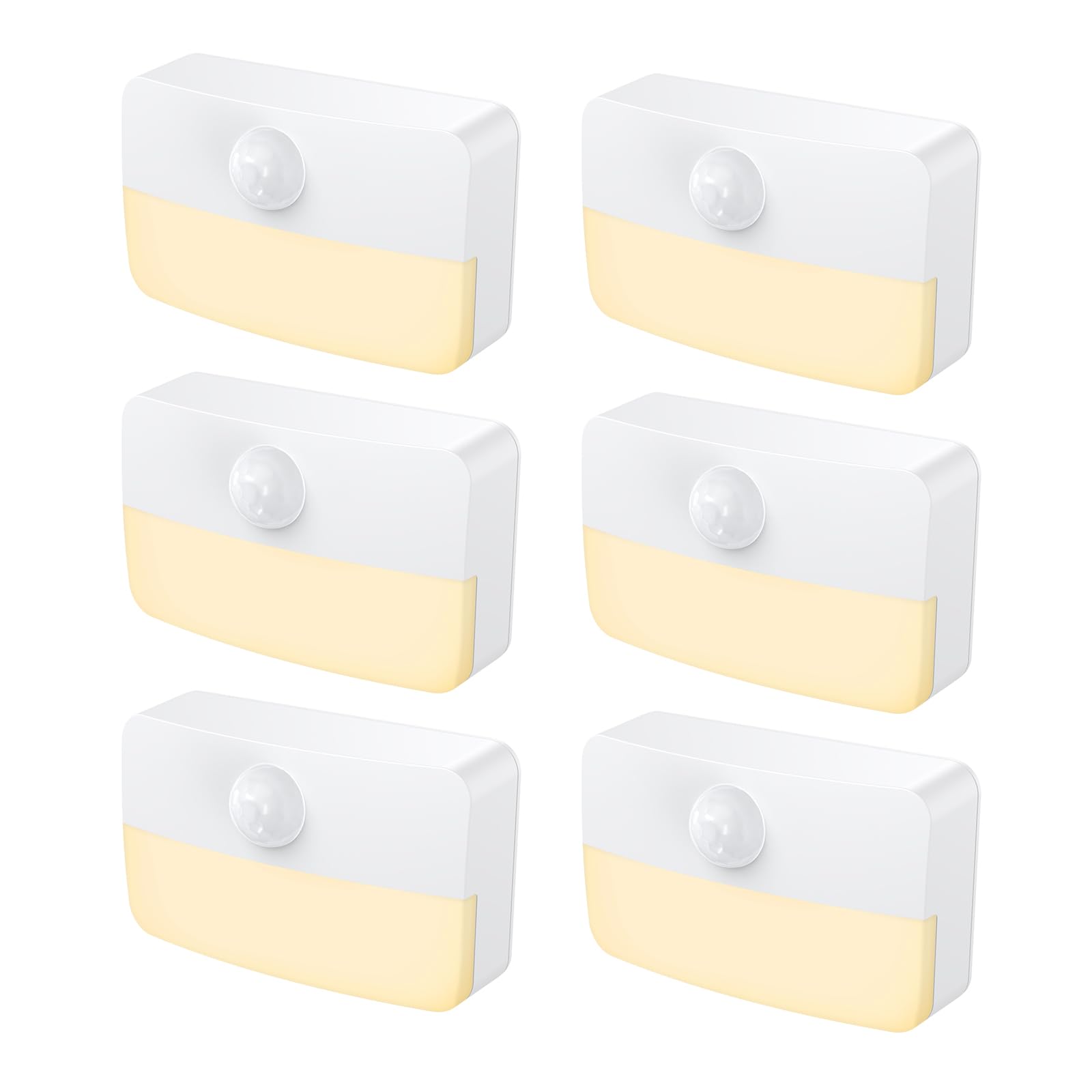 ?6 Pack?Motion Sensor Night Light, Stick-On Motion Sensor Lights Indoor, Battery Powered Under Cabinet Kitchen Lights with Adhesive Pads, Auto/On/Off for Cupboard Wardrobe Stair Kitchen Warm White