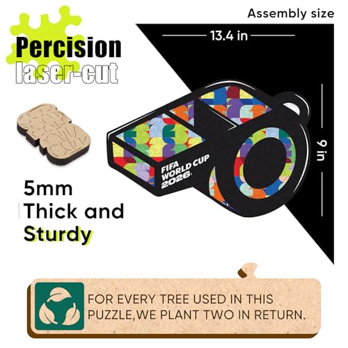 Image of FIFA World Cup 2026 Wooden Puzzles - 5MM Thick Officially Licensed Poster Puzzles - Premium World Cup 2026 Merchandise, Gift for Football Fan, Jigsaw Puzzle for Adult (FWC 26 Whistle, 200Pcs) | Wooden Jigsaw Puzzle