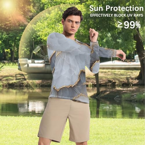 Marble White White Men's Swim Shirts UPF 50+ Lightweight Round Neck UV Sun Protection Hiking4