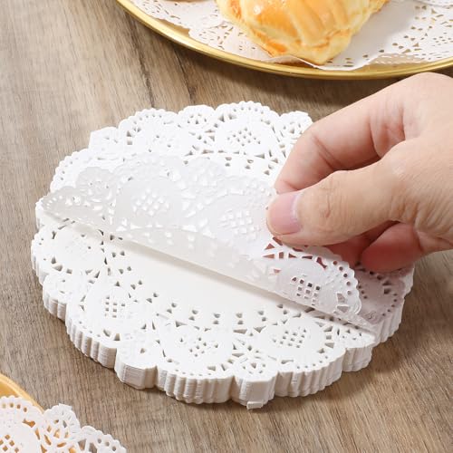 100 Stück Tortenspitzen Rund Klein, 14 cm Tortenspitze klein Rund, Rund Lace Papierdeckchen Spitze Deckchen Für Lebensmittel Rundes Papier Tischsets für Kuchen Tabletts Crafts Party Hochzeit (Weiß)