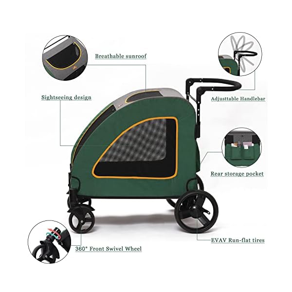 Dog-Stroller-Pet-Stroller-Large-Adjustable-Handle-Zipper-Entry-Skylight-Window-Stroller-Suitable-for-Small-Medium-Large-Pets Large Dog Stroller