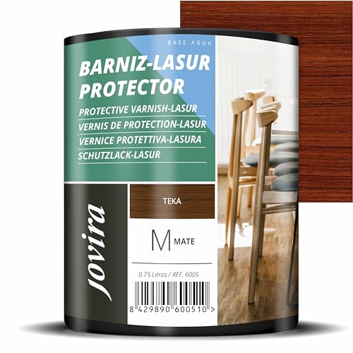 JOVIRA PINTURAS BARNIZ-LASUR Protector Mate al Agua. Protege, decora y embellece todo tipo de madera. (750 Mililitros, Teka) G-14