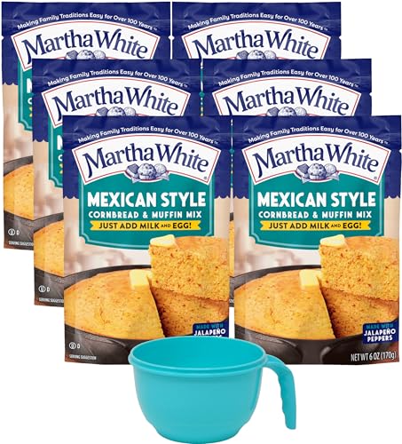 Martha White Mexican Style Cornbread & Muffin Mix, 6 Ounce Bag (Pack of 6) with Mixing Bowl