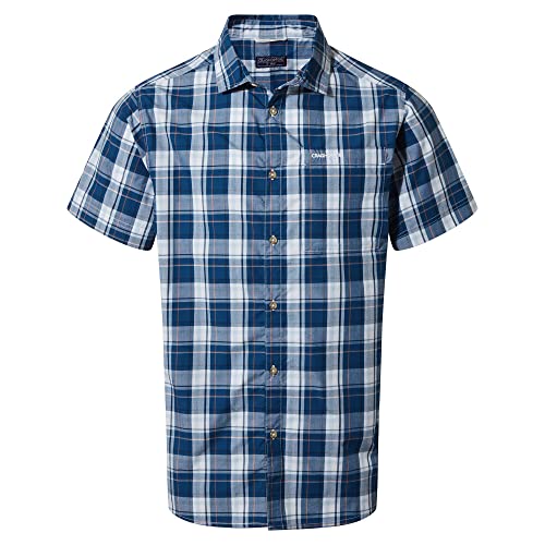 Craghoppers Men's Vernon Short-Sleeved Shirt Men's Shirt, Mens, Shirt, SCMS065, Poseidon Blue Check, M