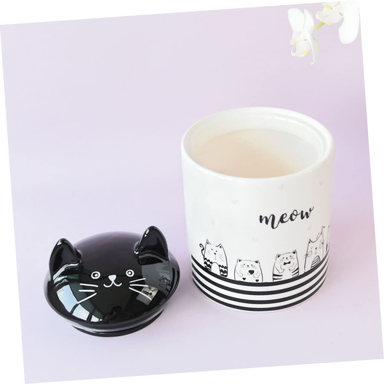Hemobllo Pot Hermétique en Céramique Blanc à Motif Chat pour Grains | Garde Aliments et Thé au Sec, Usage Table ou Salon, Décor Créatif pour Amateurs de Thé