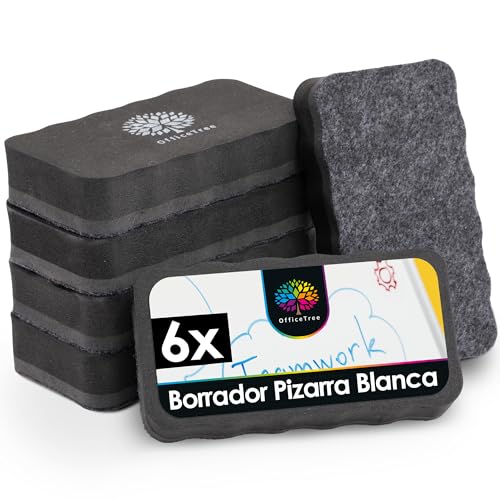 OfficeTree 6x Borrador Pizarra Blanca Magnetico - Negro - Borrador Magnetico Pizarra Blanca - Borradores de Pizarra Blanca - Borrador de Pizarra Blanca - Borrador Pizarra Magnetica - Whiteboard Eraser