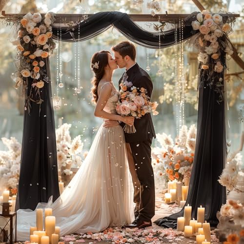 Image of Black Wedding Arch Draping Fabric 1 Panel 30'' x 20FT Black Drapes Sheer Fabric Backdrop Arch Draping Fabrics for Wedding Ceremony Birthday Party Bridal Shower Decoration