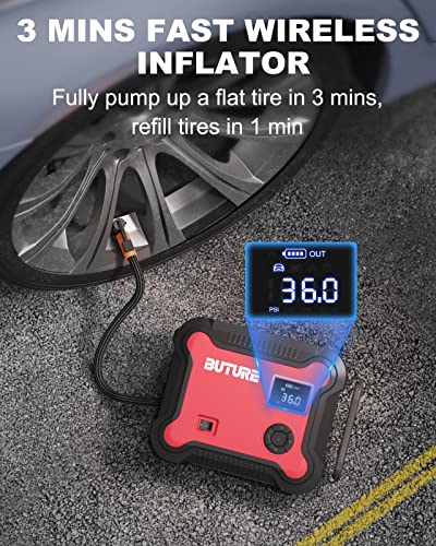 Portable Car Jump Starter With Air Compressor, Buture 150Psi 3500A 26800Mah Battery Booster Pack (All Gas/8.0L Diesel) Digital Tire Inflator, Fast Battery Charger 3.0 With 160W Dc Out, Emergency Light #TOP2