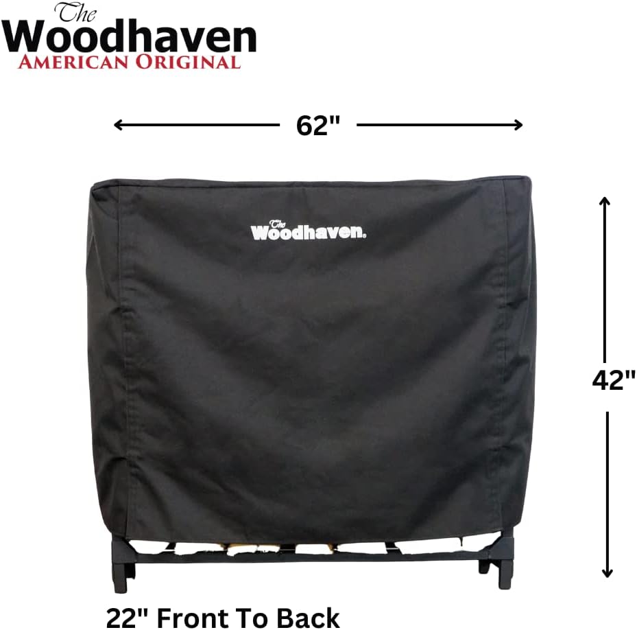 Woodhaven 5 Foot Waterproof Full Cover - Covers 1/4 Cord Plus Outdoor Firewood Rack - Reinforced Vinyl With Front Open Straps - Keeps Logs Dry (Black)